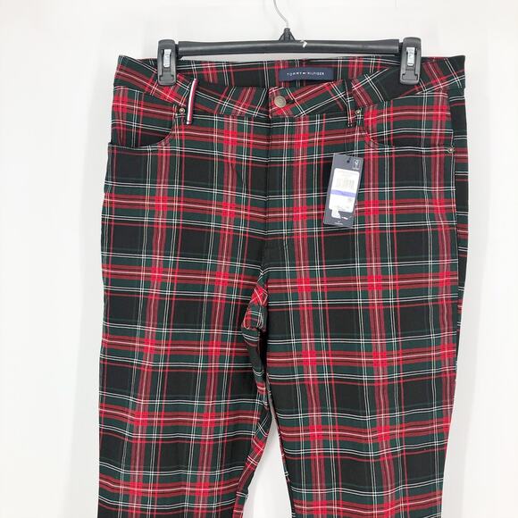 TOMMY HILFIGER Tribeca Ankle Pants Size 18 Red Green Plaid Patterned Skinny NWT - Picture 3 of 11